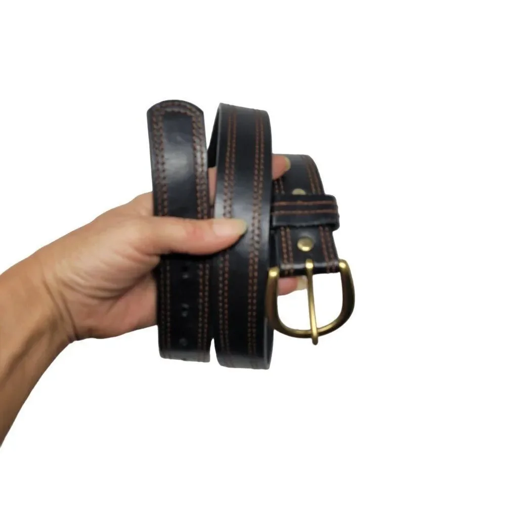Mens Vintage 80s Scandia Woods Black Leather Belt 40 Western Rust‎ Embroidered